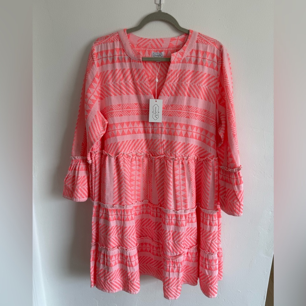 Mud Pie bright pink  Geometric Dress - Picture 2 of 6